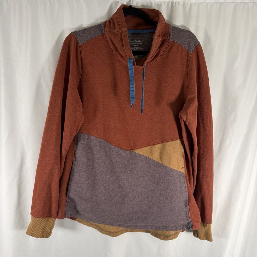 LL Bean Sweater Women's Large Orange Drawstring Turtleneck Fleece Lined Pullover